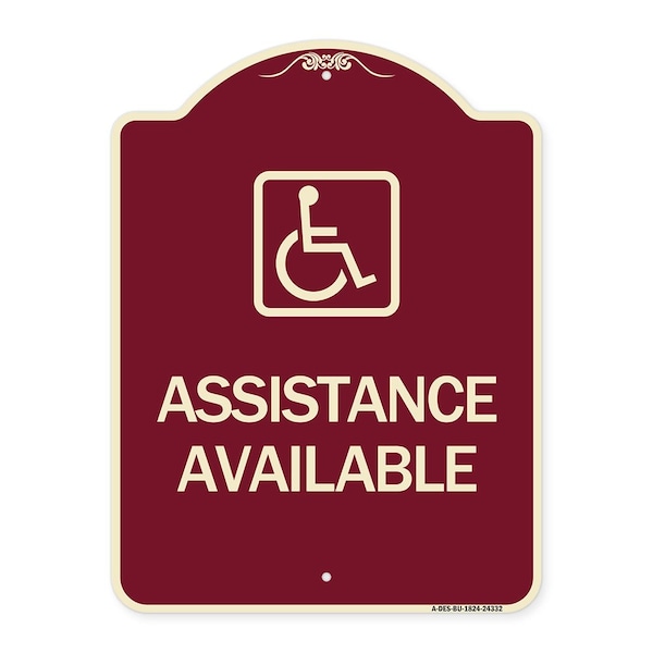 Assistance Available W/ HandicapHeavy-Gauge Aluminum Architectural Sign, 24" x 18", BU-1824-24332